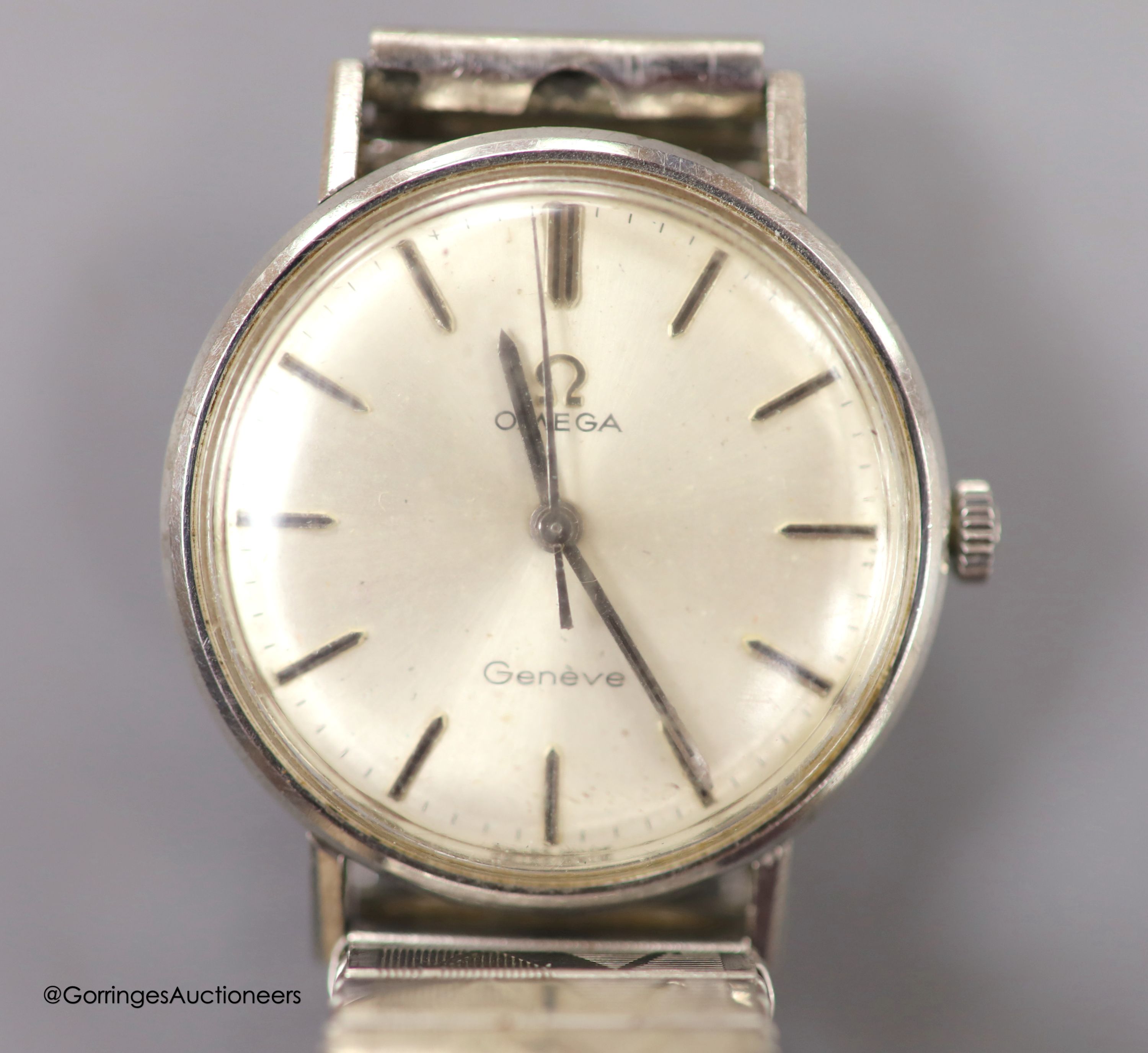 A gentleman's 1960's steel Omega manual wind wrist watch, on an associated flexible strap